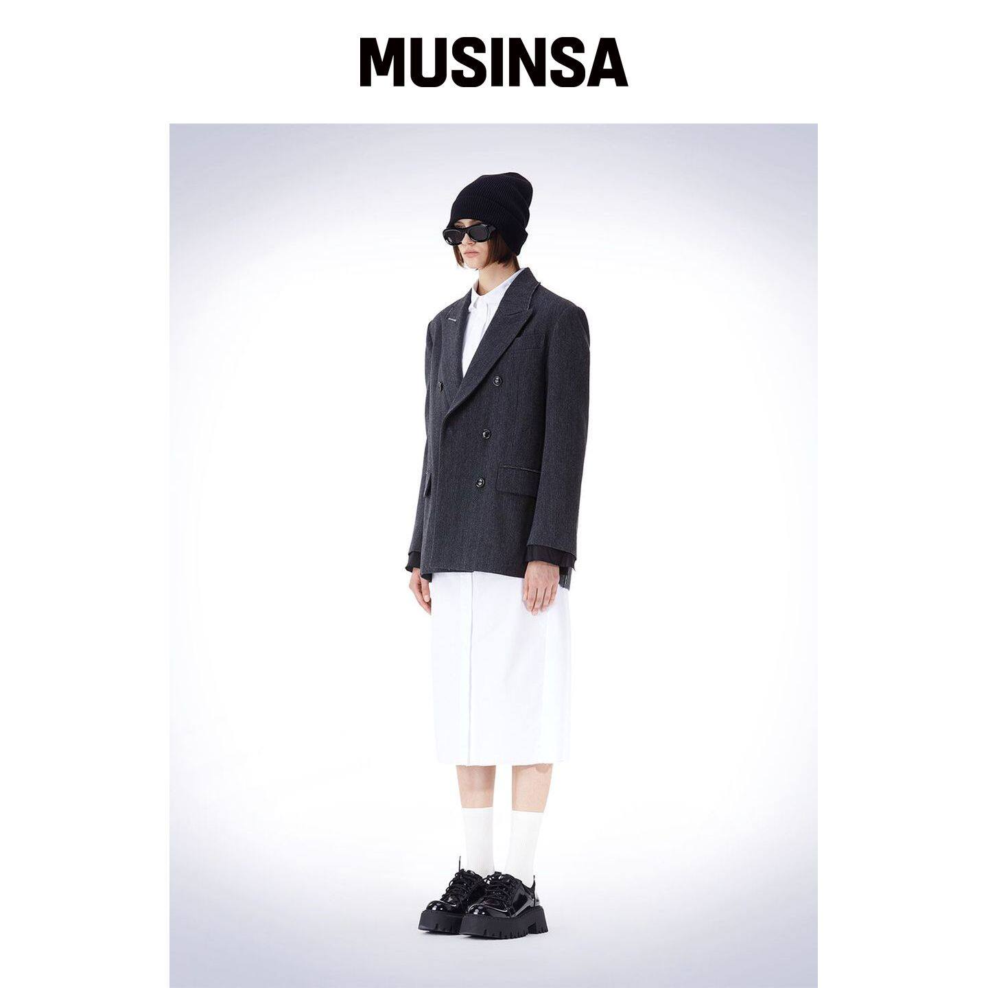 HAUS072C 鱼骨双排扣外套 深灰色 MUSINSA韩国官网直邮进口