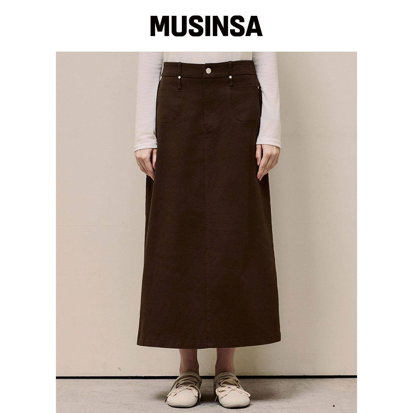 LUSIDA A字棉质后腰松紧裙子_2色 MUSINSA韩国官网直邮进口