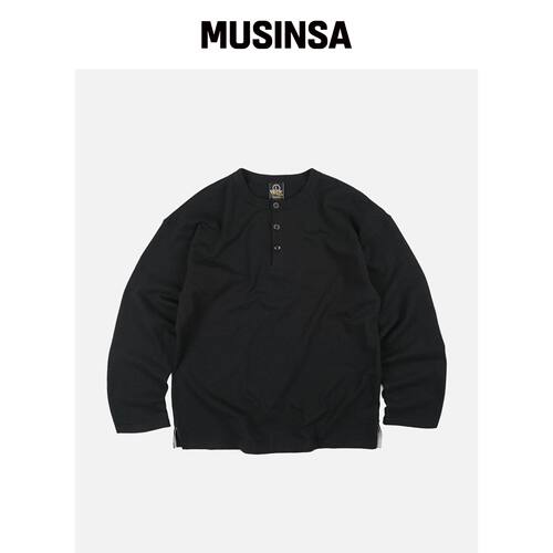 FRIZMWORKS 10S SOLID HENLEY NECK TEE _ BLACK韩国官网直邮进口