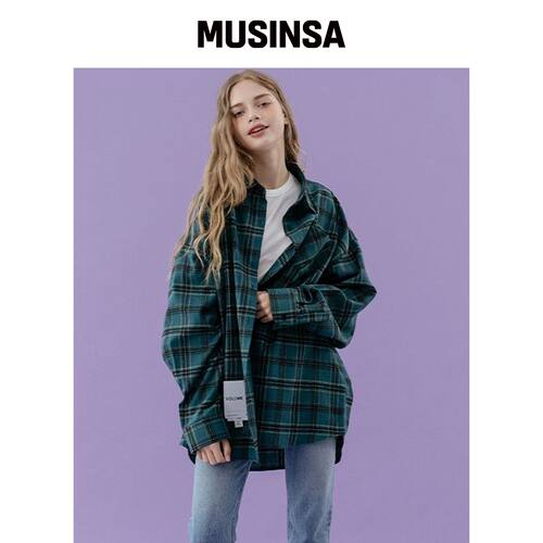LADY VOLUME 宽松复古格纹衬衫_绿色 MUSINSA韩国官网直邮进口
