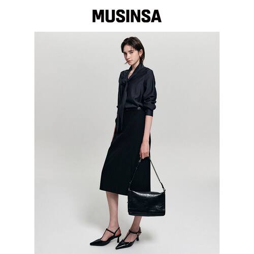 LOOKAST SEREN H LINE MIDI SKIRT_黑色韩国官网直邮进口