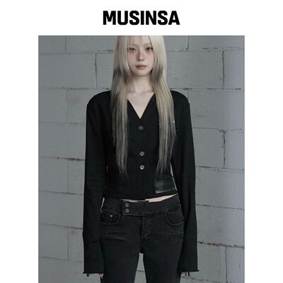 ETRE AU SOMMET 背部斜孔无领短款夹克（黑色）韩国官网直邮进口