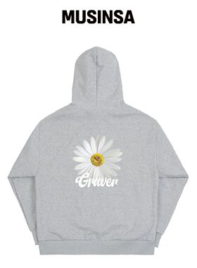 GRAVER [UNISEX]白色雏菊花笑脸连帽外套_灰色韩国官网直邮进口