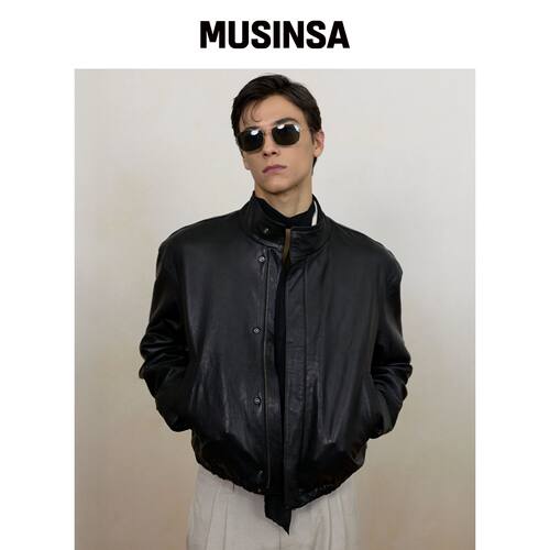 LMOOD 莫纳克皮革蓝色夹克 黑色 MUSINSA韩国直邮官方正品