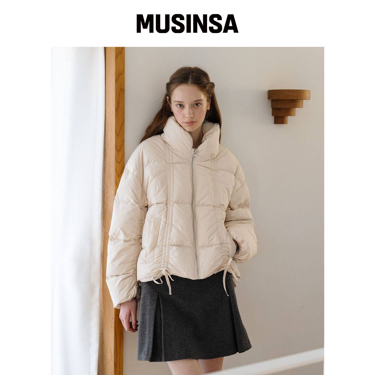 CLUNY 褶皱点缀棉服 - 奶油色 MUSINSA韩国官网直邮进口