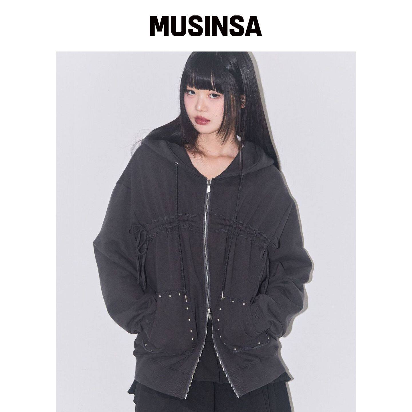 ILLIGO 流苏绳带连帽外套炭灰色 MUSINSA韩国官网直邮进口