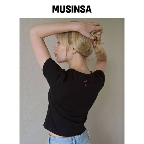 5OML 修身 cropped 背带 T恤 (黑色) MUSINSA韩国直邮官方正品