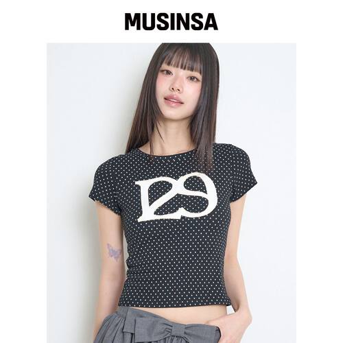 ILLIGO 129 LOGO PATCH FITTY T恤 黑色圆点 MUS韩国官网直邮进口