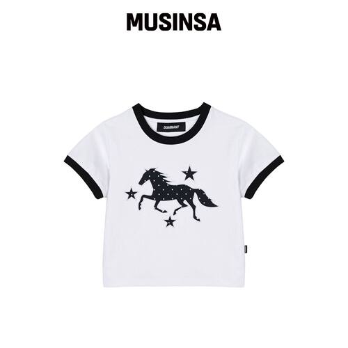 DOMINANT 3 Star Horse Patch Crop T-Shirt_Whi韩国官网直邮进口