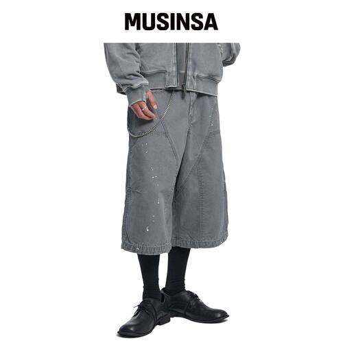 NOMANUAL 水洗灰色双膝短裤 MUSINSA韩国官网直邮进口