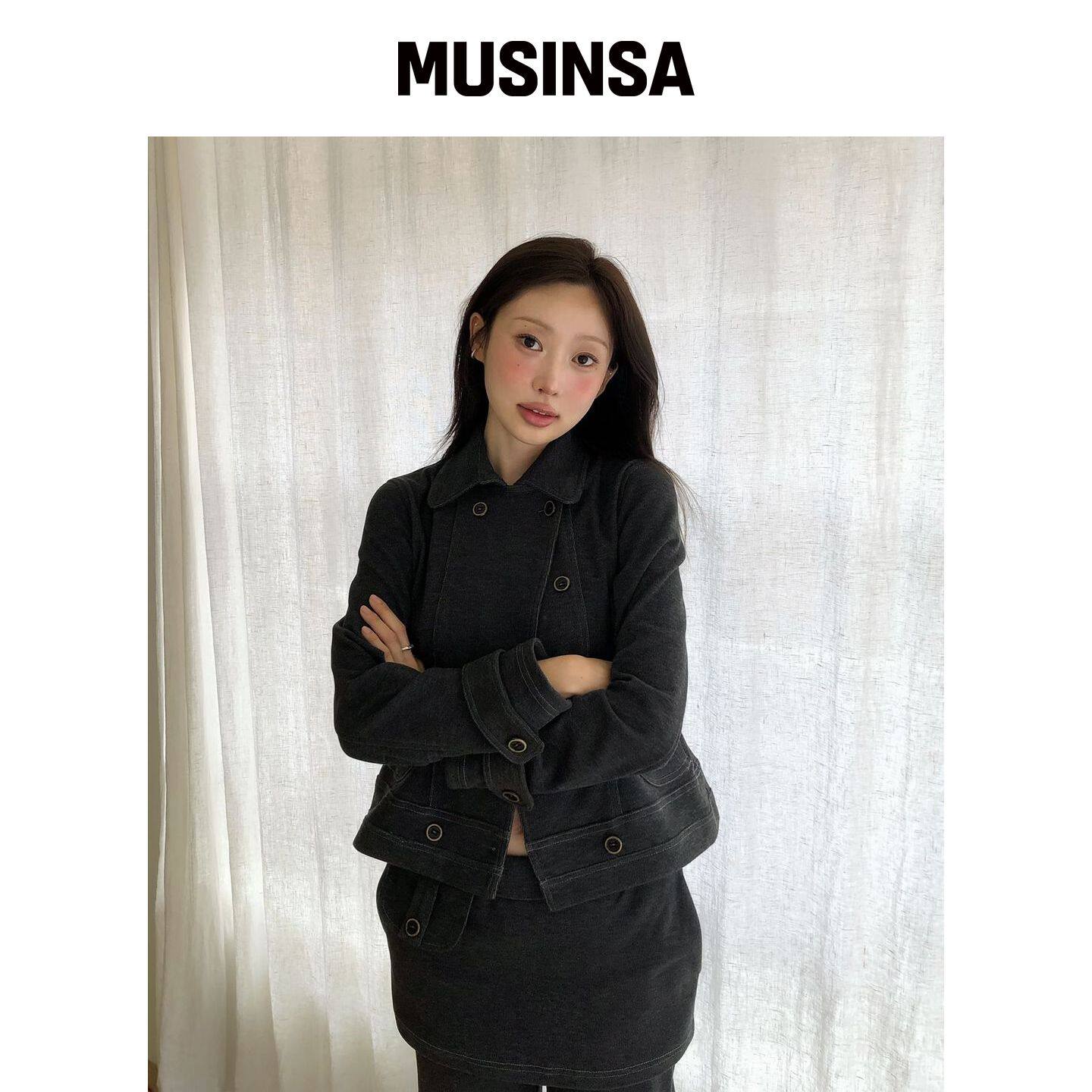 HUG YOUR SKIN 双钮扣卫衣夹克（炭灰色） MUSIN韩国官网直邮进口