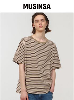 MOONSUN UNISEX 条纹宽松T恤 / 米色韩国官网直邮进口
