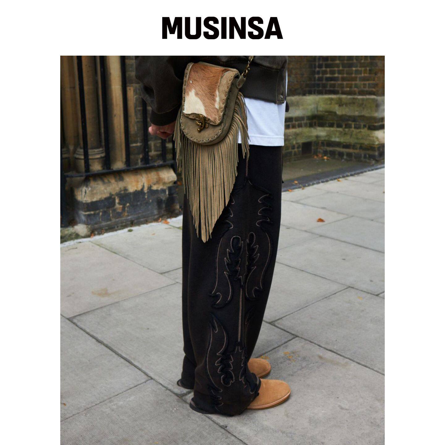 MURRA 羽毛贴花卫裤_染黑色 MUSINSA韩国官网直邮进口
