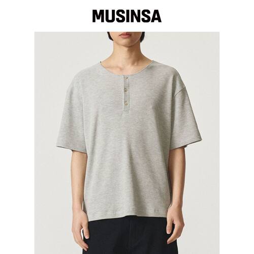 KANEITEI WAFFLE HENLEY NECK 短袖衫（混色灰）韩国官网直邮进口