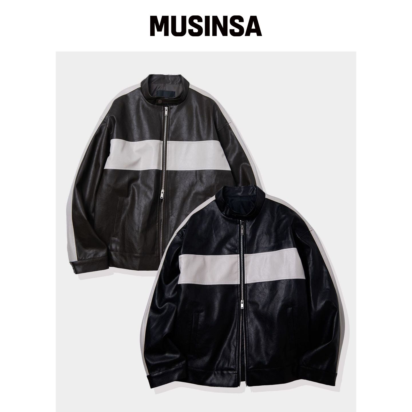 BLACK MOMENT 素皮拉链骑行夹克 MUSINSA韩国直邮官方正品图片