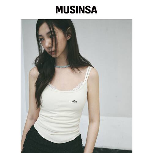 NICK&NICOLE RIBBED LOGO CAMI TOP_CREAM MUSIN韩国官网直邮进口
