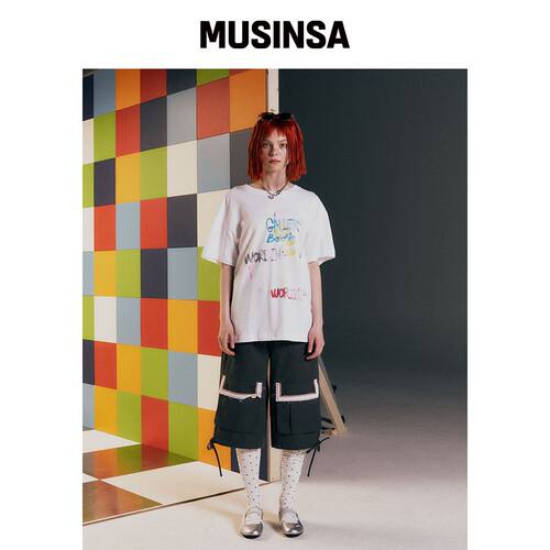 THEMUSEUMVISITOR W 纽扣工装七分裤（炭灰色） 韩国官网直邮进口