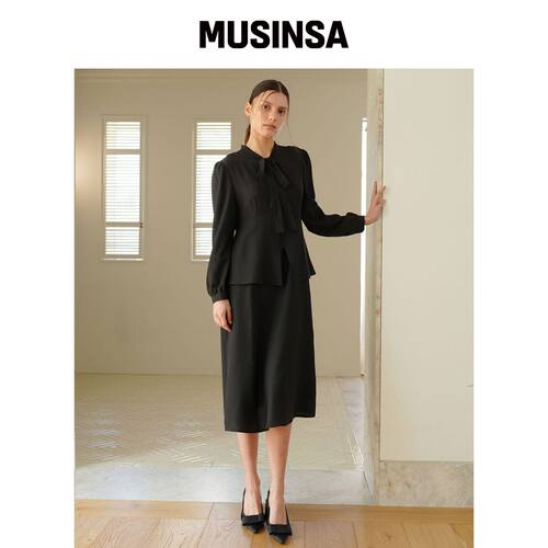 PAUL＆ALICE RIBBON TIE DRESS / 黑色韩国官网直邮进口MUSINSA