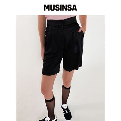320SHOWROOM 缎面双褶伯穆达裤 黑色 MUSINSA韩国直邮官方正品