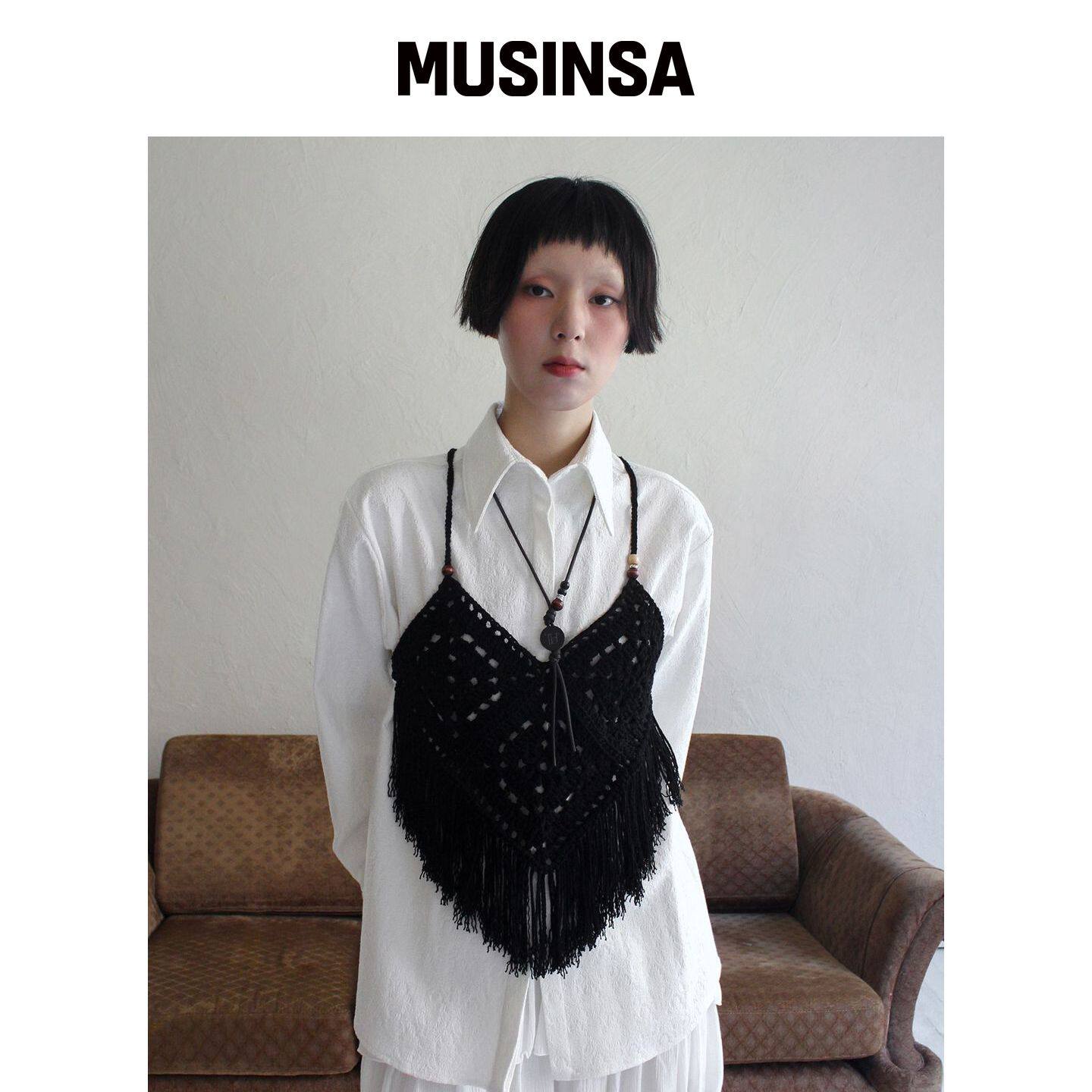 RUBATI 手工编织流苏针织马甲_黑色 MUSINSA韩国官网直邮进口