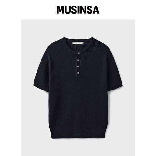 BRANDED HARD TWIST RIBBED HENLEY NECK 半针织韩国官网直邮进口