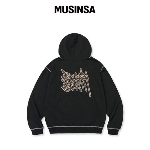 BROWNBREATH TAG APPLIQUE 连帽卫衣 - 黑色 MUS韩国官网直邮进口