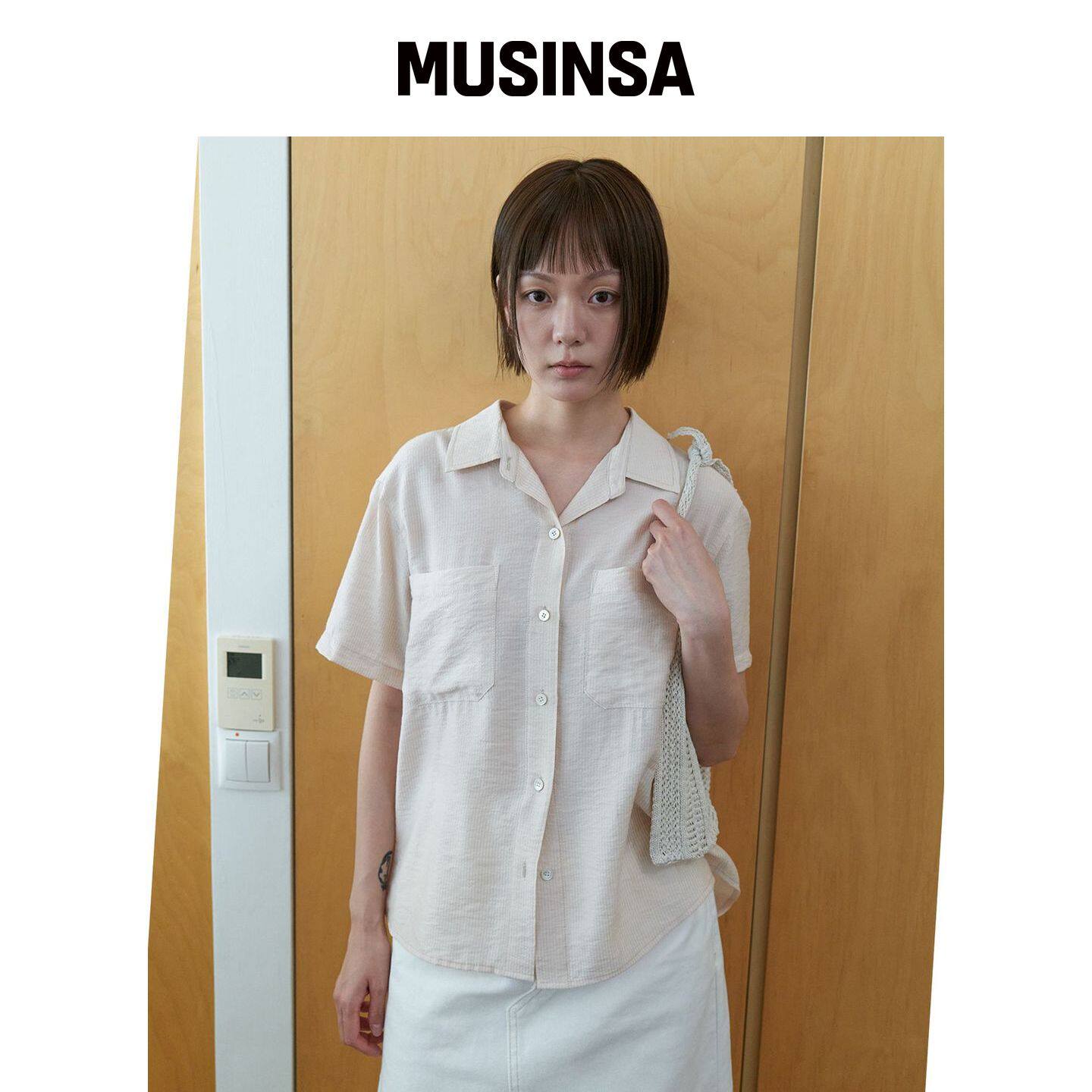 STEP AROUND 短袖丝质衬衫_米色 MUSINSA韩国官网直邮进口