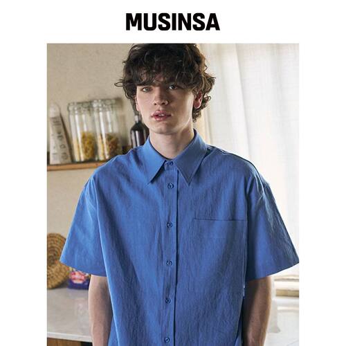EASE LINEN POCKET 1/2 SHIRTS_BLUE韩国官网直邮进口MUSINSA