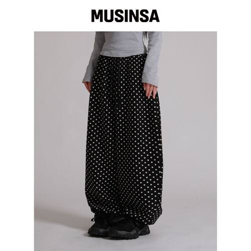 LIKE THE MOST 点状曲线绒面宽松训练裤_黑色 MU韩国官网直邮进口