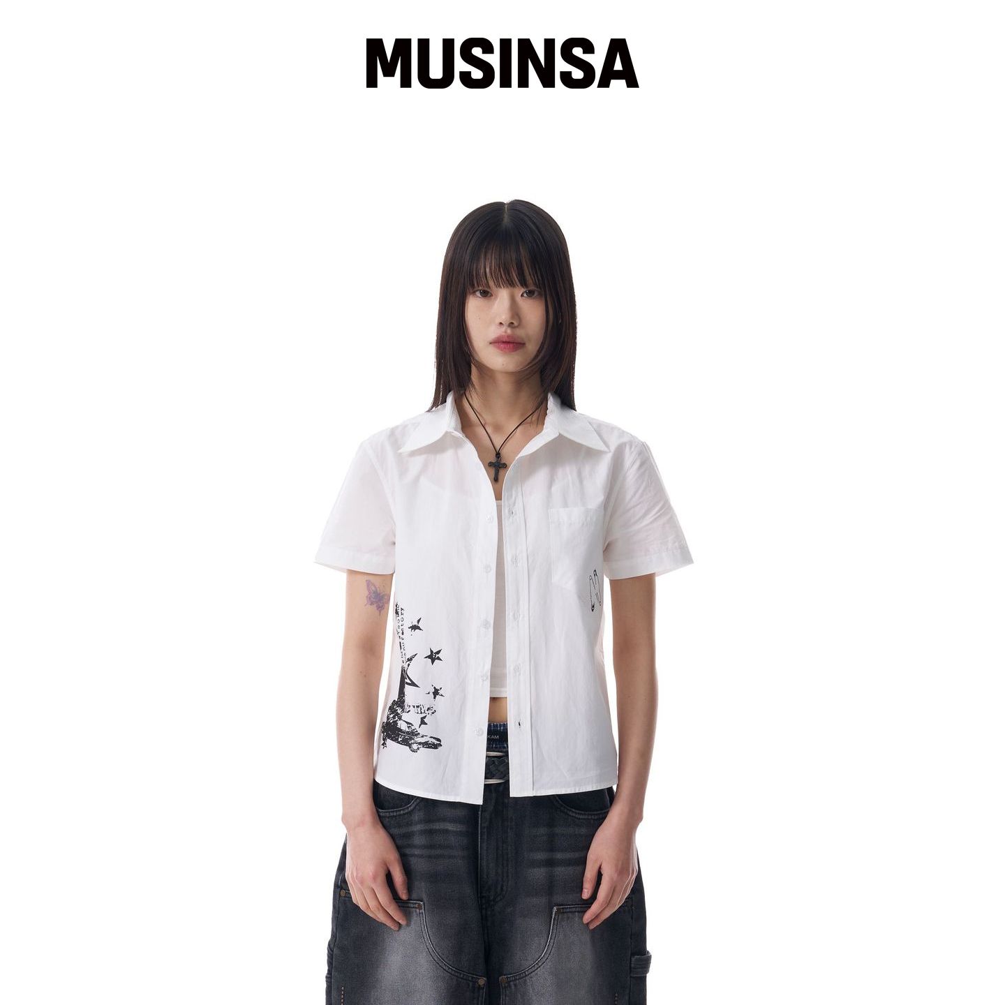 AAKAM VTG 印花短袖衬衫(白色) MUSINSA韩国官网直邮进口