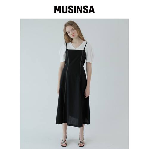 PAUL&ALICE STITCH CAMISOLE DRESS / BLACK韩国官网直邮进口