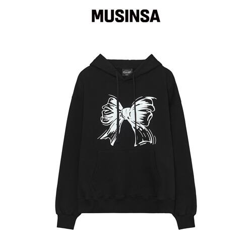 ITZAVIBE 丝带LOGO连帽卫衣 - 黑色 MUSINSA韩国直邮官方正品
