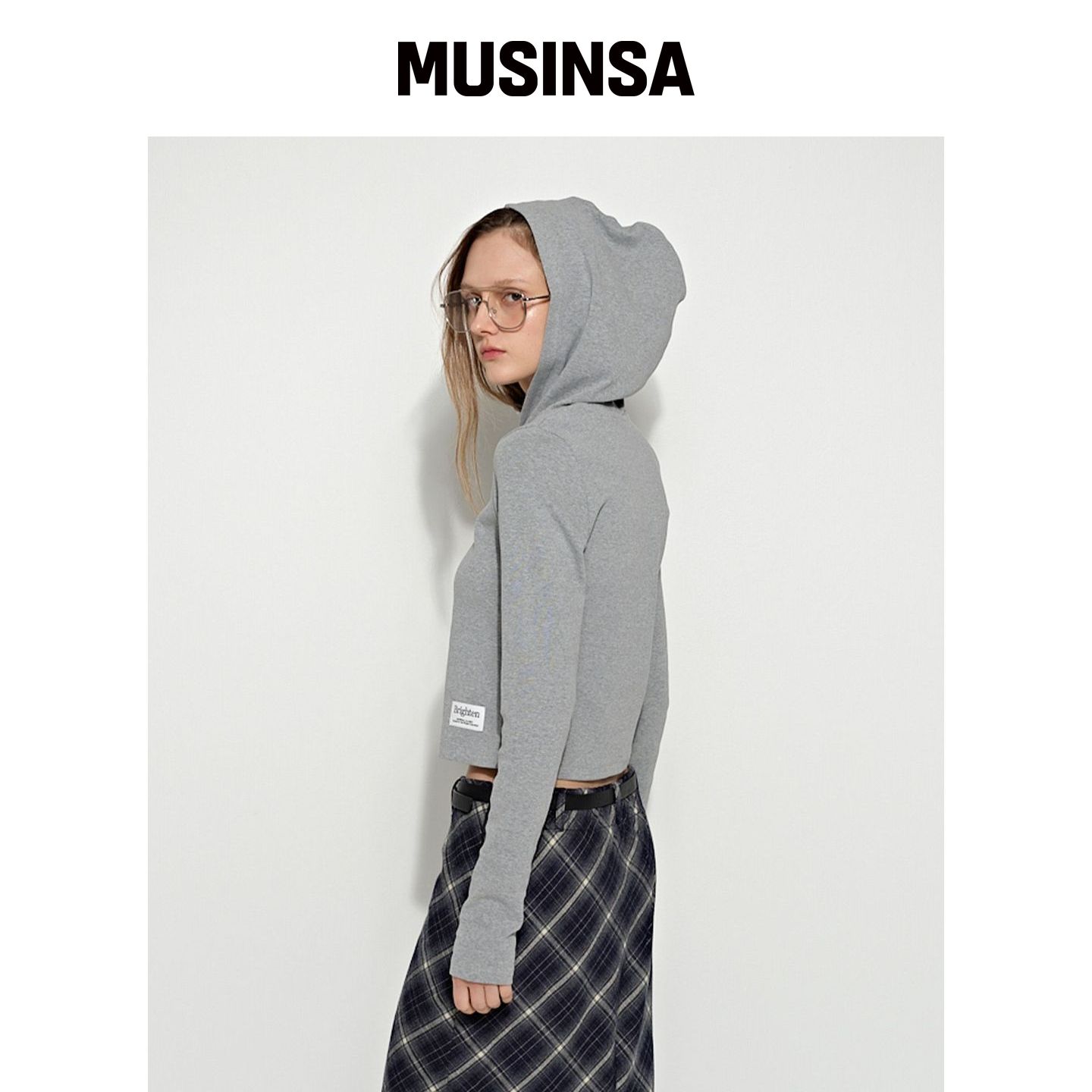 BRIGHTEN 基础连帽卫衣 灰色 MUSINSA韩国官网直邮进口 - 实物图