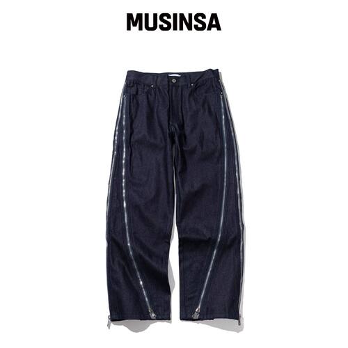 MASSNOUN 斜纹MS拉链牛仔裤 MSHJP001-BL韩国官网直邮进口MUSINSA