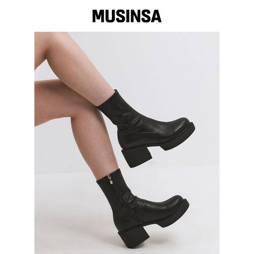 SALT AND CHOCOLATE 圆头高跟弹力 ankle boots 韩国官网直邮进口