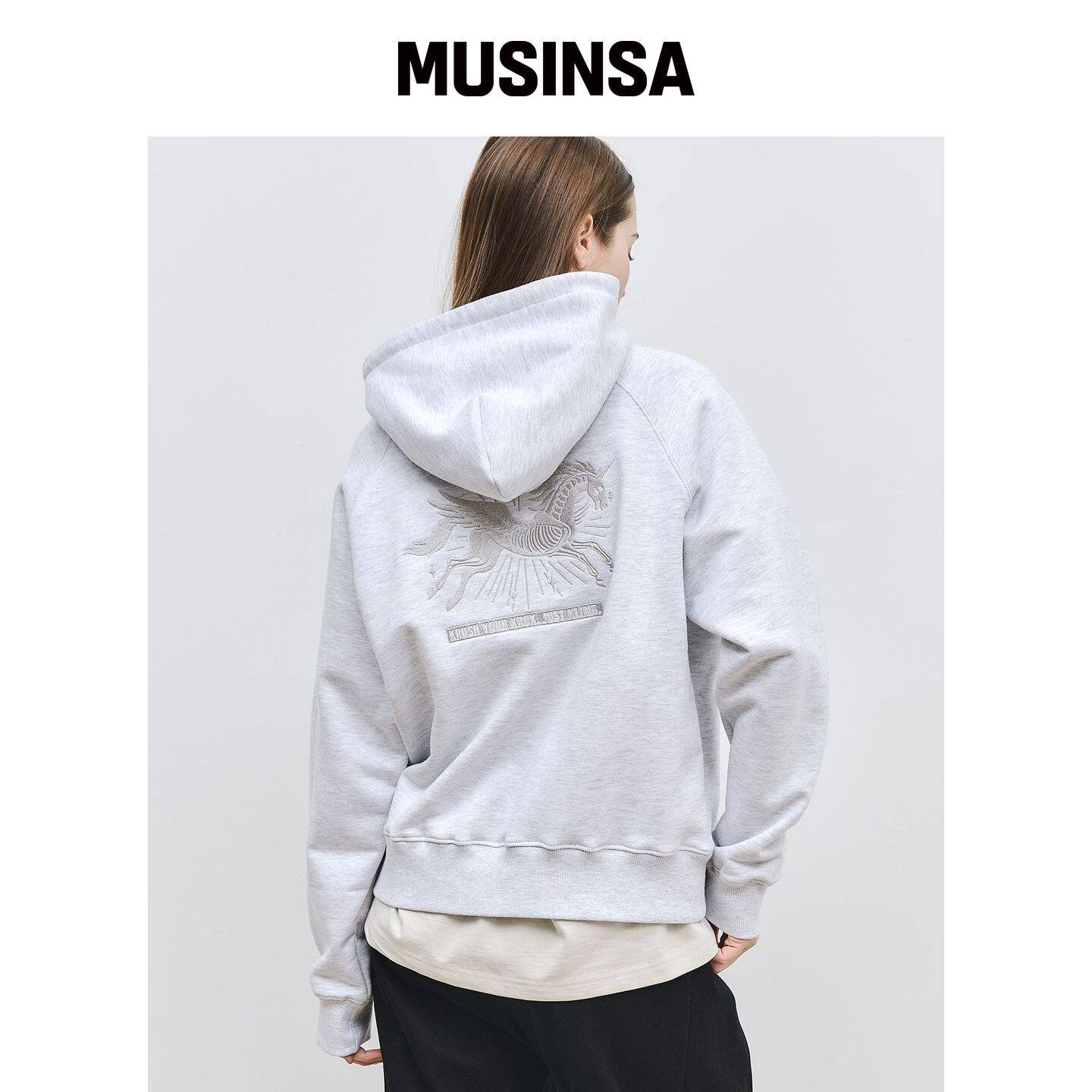 KRUXH PEGAUSUS刺绣连帽卫衣灰色混纺 MUSINSA韩国官网直邮进口