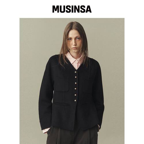 AHWE WOOL BLEND HANDMADE JACKET_BLACK韩国官网直邮进口MUSINSA