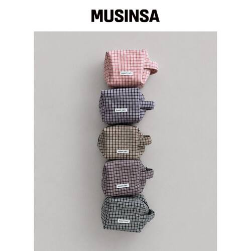 DONUTVINYLSHOP CHECK HANDLE CUBE POUCH - S码韩国官网直邮进口