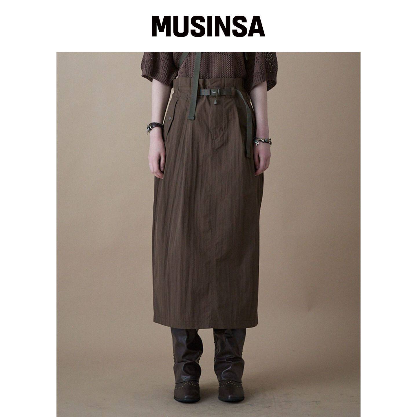 PENFIELD 高腰双褶H型裙子棕色_FR2WS60F MUSINS韩国官网直邮进口
