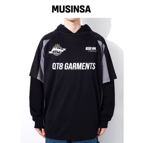 QT8 GARMENTS OC 3R 足球分层连帽卫衣（黑色） 韩国官网直邮进口