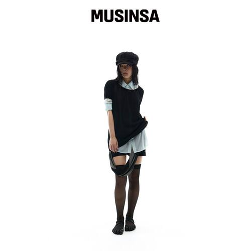 OJOS 黑色人造丝透视针织上衣 MUSINSA韩国官网直邮进口