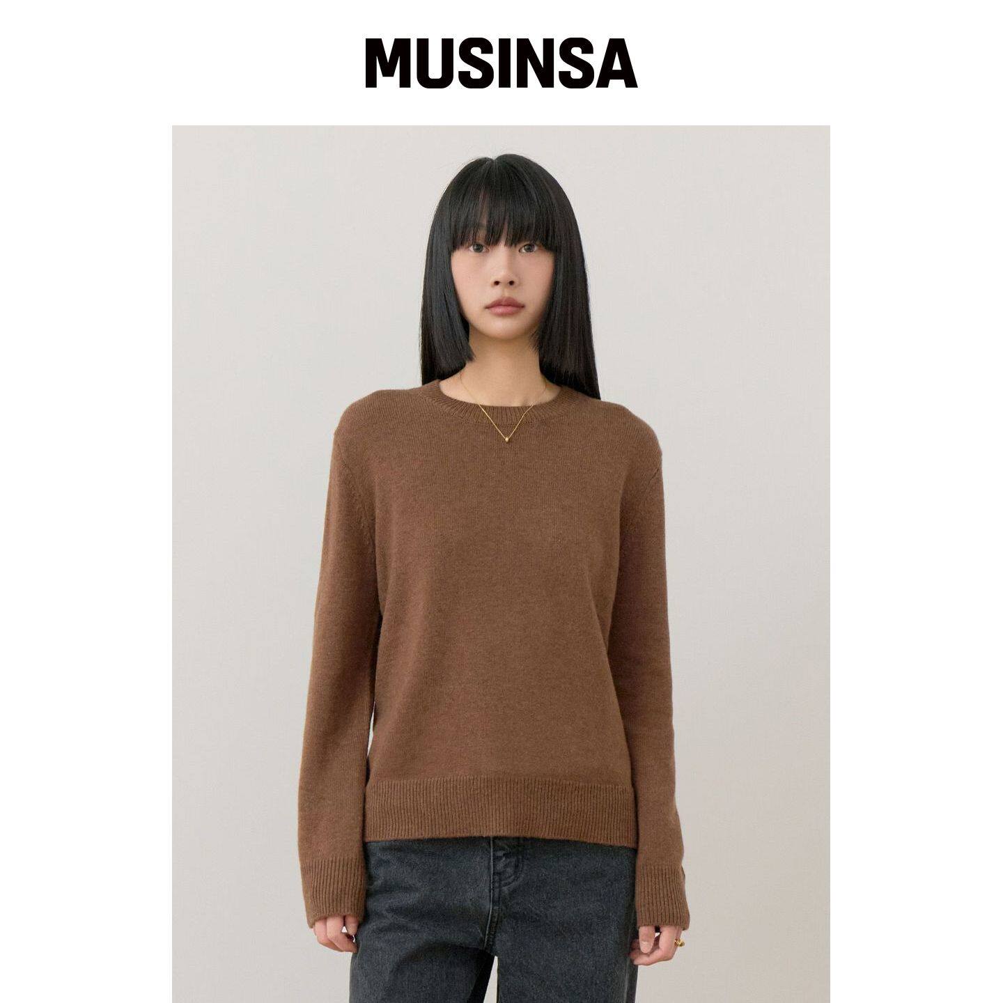 Bb' BENETTON 羊绒圆领针织衫 (棕色) MUSINSA韩国官网直邮进口
