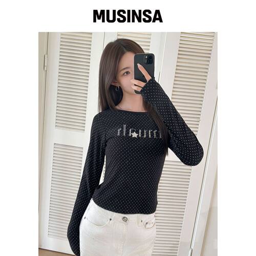 MUAHMUAH 船领logo贴布点长袖T恤 MUSINSA韩国直邮官方正品