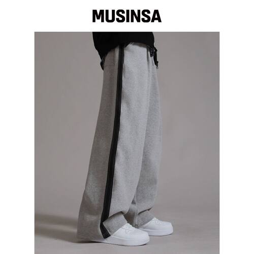 LIKE THE MOST 桃皮绒线条宽松裤_混色 MUSINSA韩国官网直邮进口