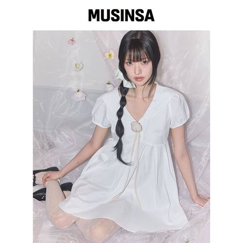 ILLIGO 水手领连衣裙白色学院风简约短裙MUSINSA韩国直邮官方正品