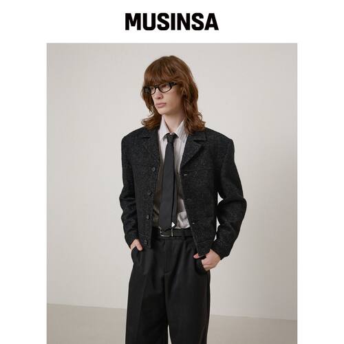 LMOOD 纳尔西人字纹羊毛夹克 黑色 MUSINSA韩国直邮官方正品