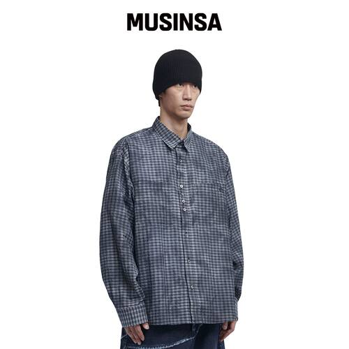 NOMANUAL 过染格纹衬衫 - 炭灰色 MUSINSA韩国官网直邮进口