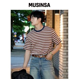 WEDNESDAY OASIS 复古条纹短袖T恤(4色) MUSIN韩国官网直邮进口