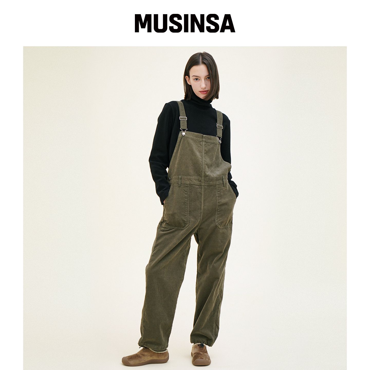 CHIQUITA [24冬季]工装背带裤 (灯芯绒) 卡其色 韩国官网直邮进口