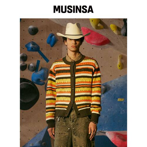 PENFIELD 混色条纹针织开衫 黄色_FR2KJ02U MUSI韩国官网直邮进口
